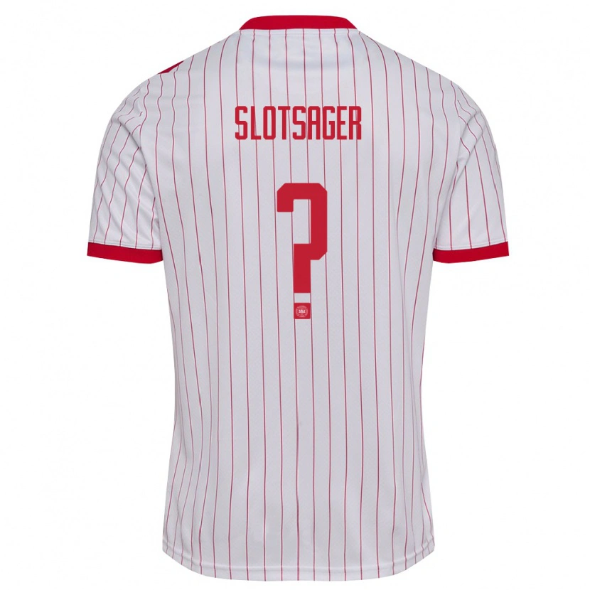 Danxen Mujer Camiseta Dinamarca Tobias Slotsager #0 Blanco Rojo 2ª Equipación 26-28 La Camisa México