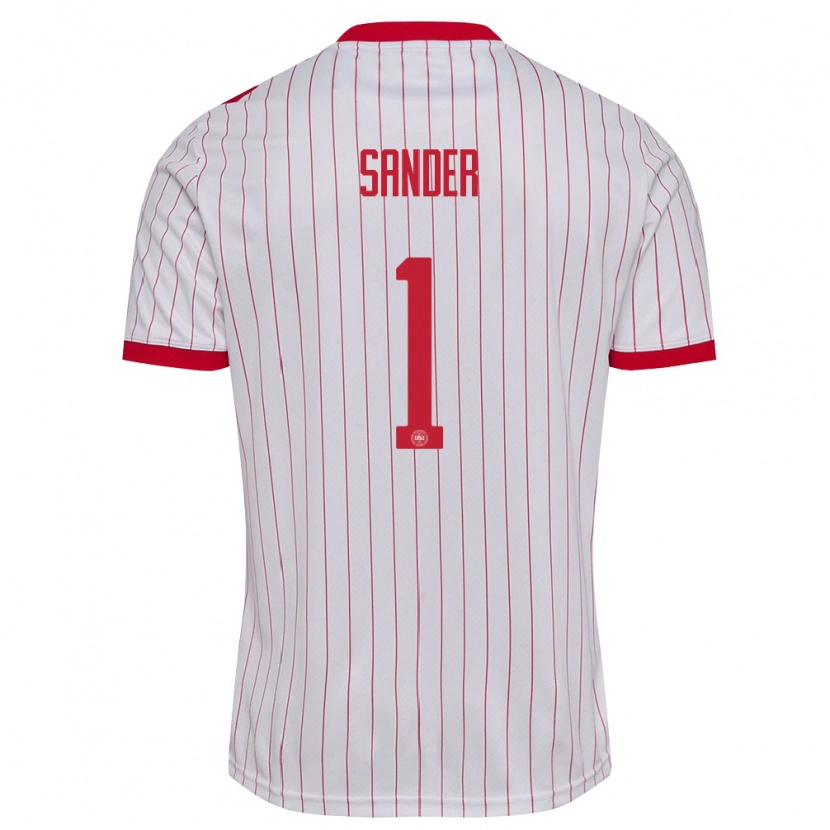 Danxen Mujer Camiseta Dinamarca Theo Sander #1 Blanco Rojo 2ª Equipación 26-28 La Camisa México