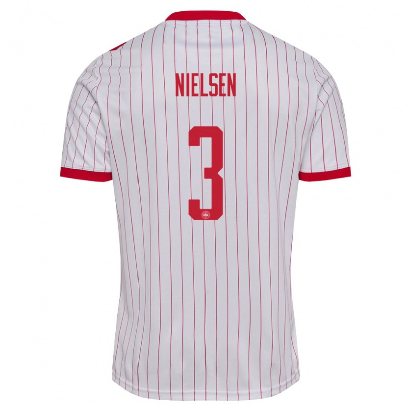 Danxen Mujer Camiseta Dinamarca Villads Nielsen #3 Blanco Rojo 2ª Equipación 26-28 La Camisa México