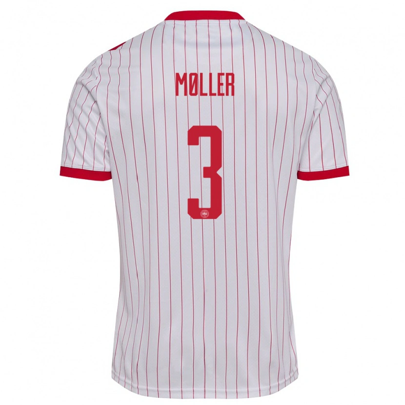 Danxen Mujer Camiseta Dinamarca William Møller #3 Blanco Rojo 2ª Equipación 26-28 La Camisa México