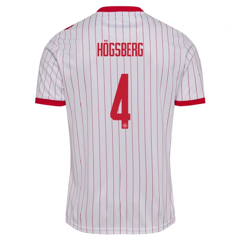 Danxen Mujer Camiseta Dinamarca Lucas Høgsberg #4 Blanco Rojo 2ª Equipación 26-28 La Camisa México