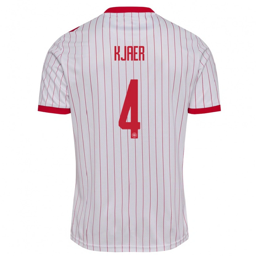 Danxen Mujer Camiseta Dinamarca Simon Kjaer #4 Blanco Rojo 2ª Equipación 26-28 La Camisa México