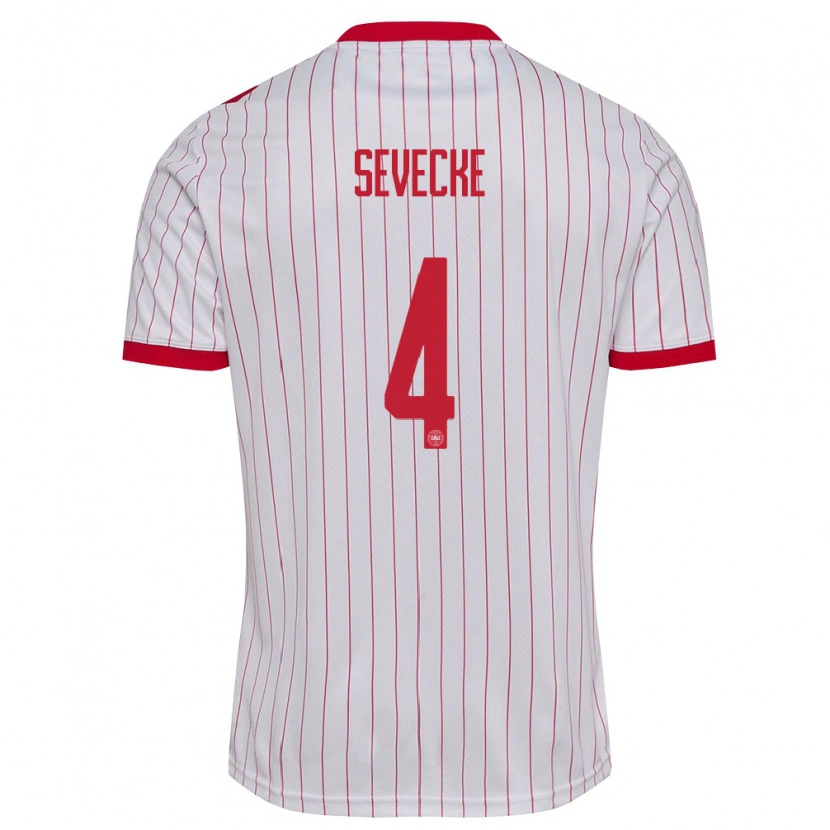 Danxen Mujer Camiseta Dinamarca Rikke Sevecke #4 Blanco Rojo 2ª Equipación 26-28 La Camisa México