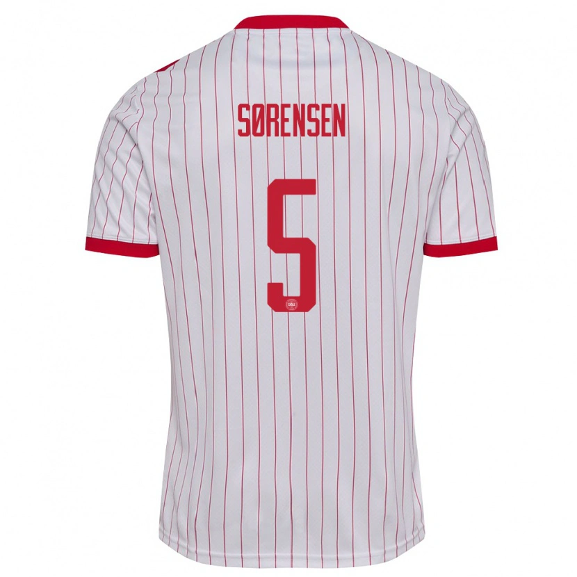 Danxen Mujer Camiseta Dinamarca Simone Boye Sorensen #5 Blanco Rojo 2ª Equipación 26-28 La Camisa México