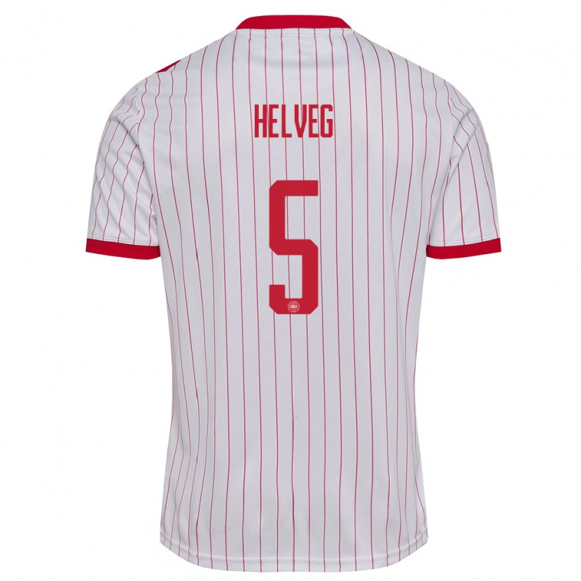 Danxen Mujer Camiseta Dinamarca Richard Helveg #5 Blanco Rojo 2ª Equipación 26-28 La Camisa México
