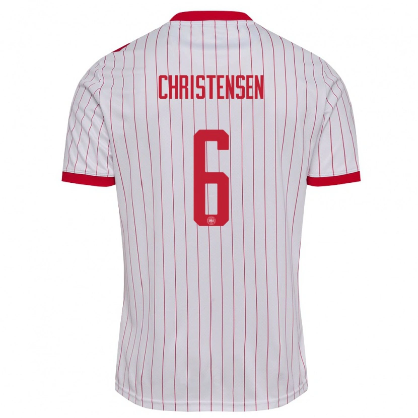 Danxen Mujer Camiseta Dinamarca Andreas Christensen #6 Blanco Rojo 2ª Equipación 26-28 La Camisa México