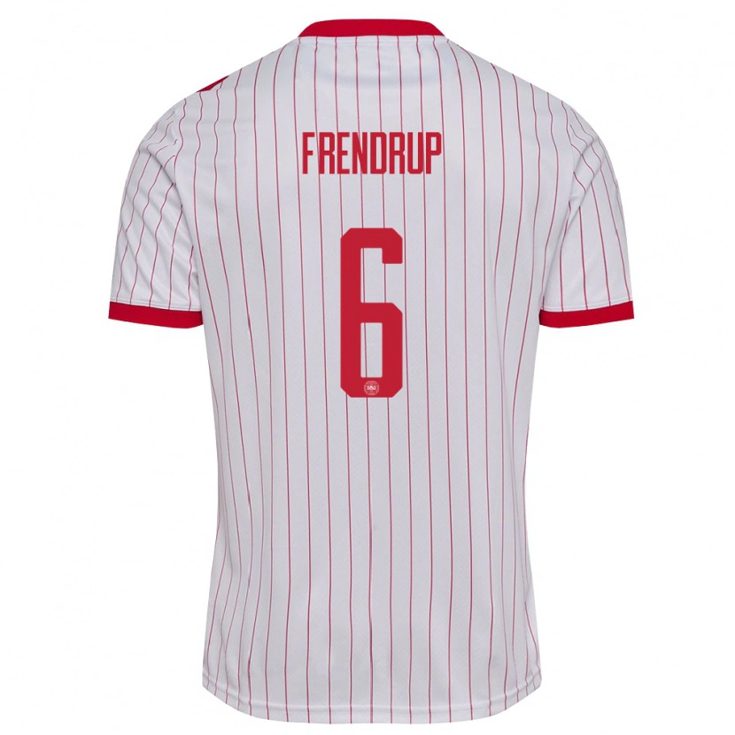 Danxen Mujer Camiseta Dinamarca Morten Frendrup #6 Blanco Rojo 2ª Equipación 26-28 La Camisa México