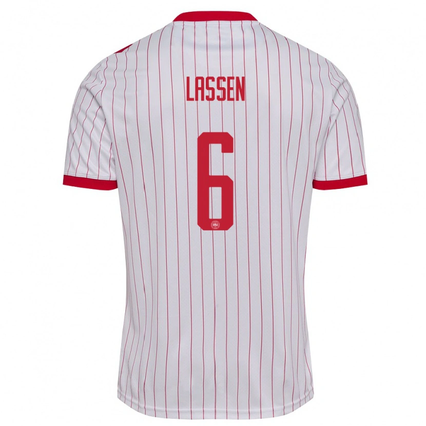 Danxen Mujer Camiseta Dinamarca Noah Lassen #6 Blanco Rojo 2ª Equipación 26-28 La Camisa México