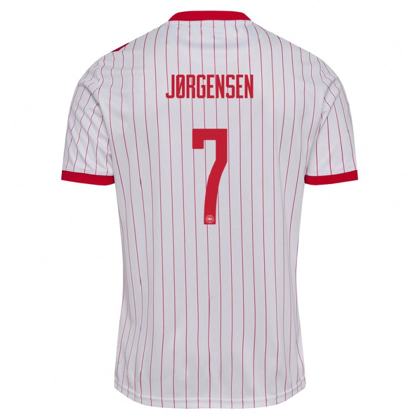 Danxen Mujer Camiseta Dinamarca Lukas Jørgensen #7 Blanco Rojo 2ª Equipación 26-28 La Camisa México