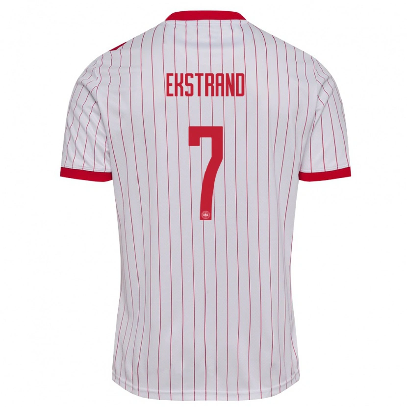Danxen Mujer Camiseta Dinamarca Tobias Ekstrand #7 Blanco Rojo 2ª Equipación 26-28 La Camisa México