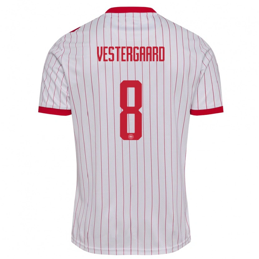 Danxen Mujer Camiseta Dinamarca Frederik Vestergaard #8 Blanco Rojo 2ª Equipación 26-28 La Camisa México