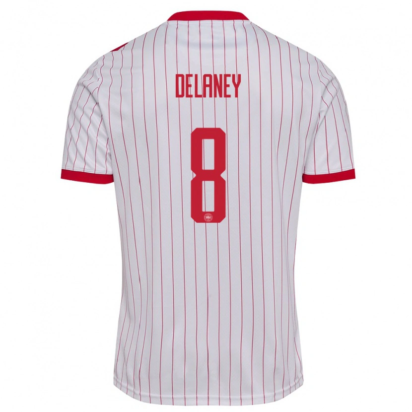 Danxen Mujer Camiseta Dinamarca Thomas Delaney #8 Blanco Rojo 2ª Equipación 26-28 La Camisa México