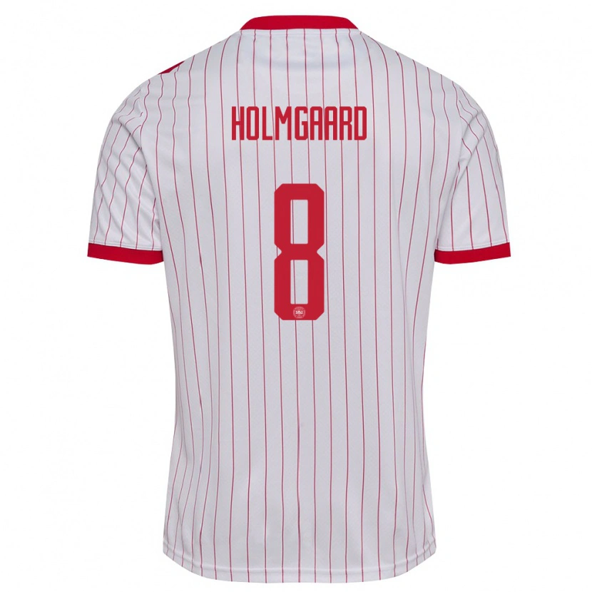 Danxen Mujer Camiseta Dinamarca Sara Holmgaard #8 Blanco Rojo 2ª Equipación 26-28 La Camisa México