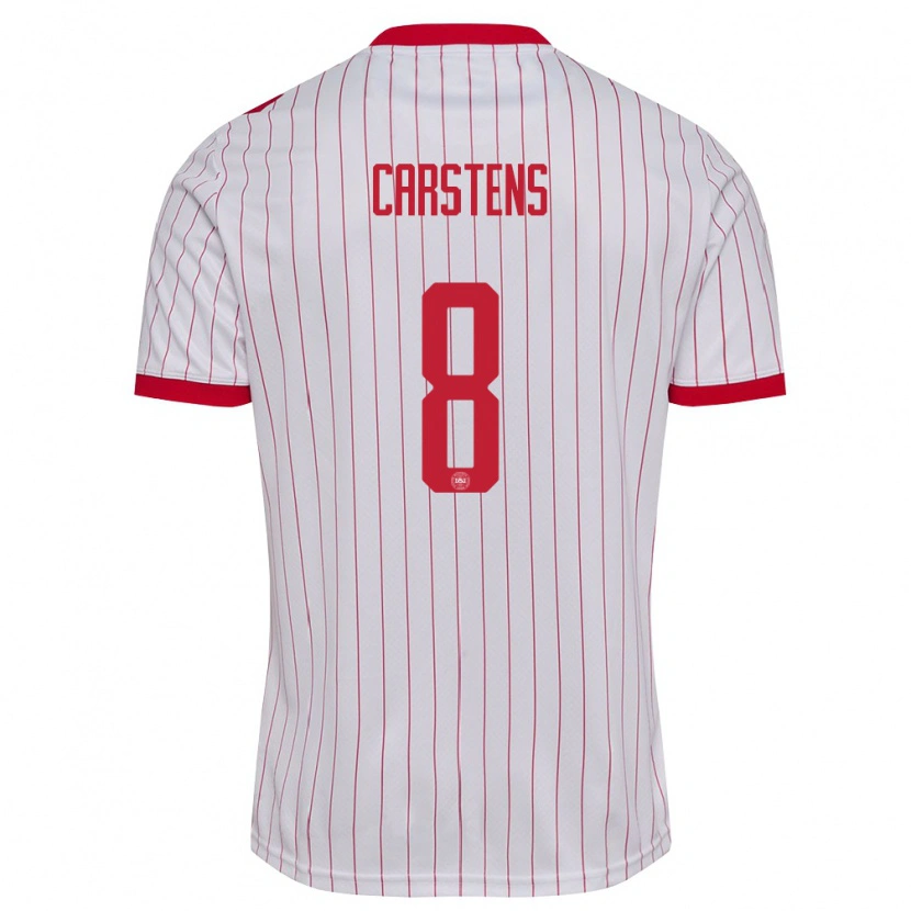 Danxen Mujer Camiseta Dinamarca Signe Carstens #8 Blanco Rojo 2ª Equipación 26-28 La Camisa México