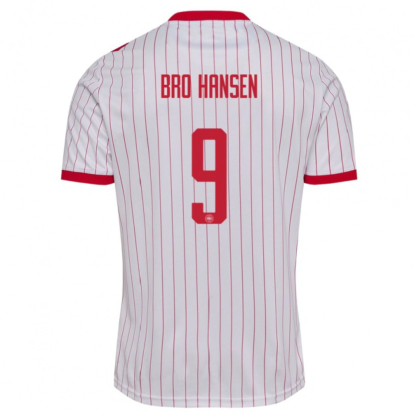 Danxen Mujer Camiseta Dinamarca Mikkel Bro Hansen #9 Blanco Rojo 2ª Equipación 26-28 La Camisa México