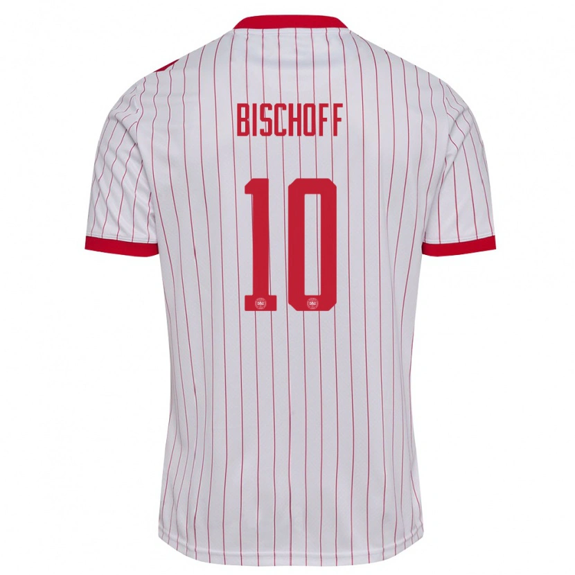 Danxen Mujer Camiseta Dinamarca Clement Bischoff #10 Blanco Rojo 2ª Equipación 26-28 La Camisa México