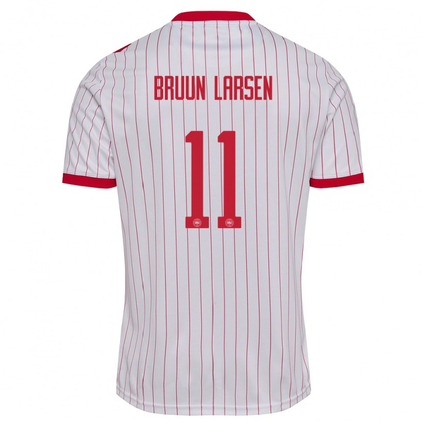 Danxen Mujer Camiseta Dinamarca Jacob Bruun Larsen #11 Blanco Rojo 2ª Equipación 26-28 La Camisa México