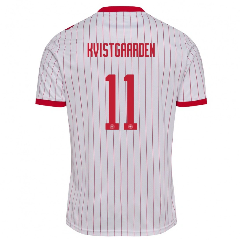 Danxen Mujer Camiseta Dinamarca Mathias Kvistgaarden #11 Blanco Rojo 2ª Equipación 26-28 La Camisa México