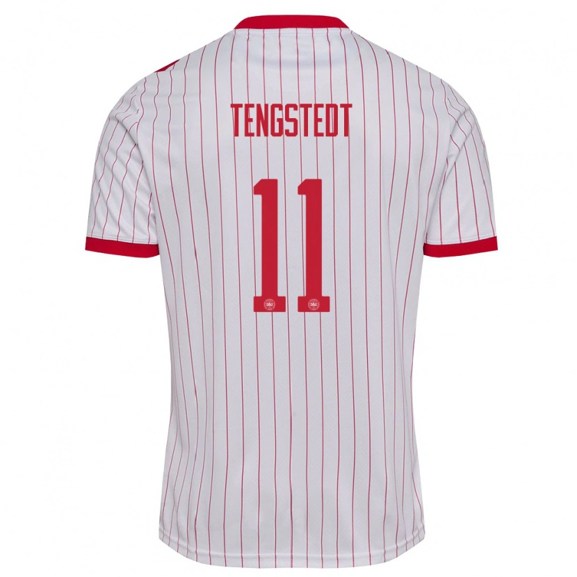 Danxen Mujer Camiseta Dinamarca Casper Tengstedt #11 Blanco Rojo 2ª Equipación 26-28 La Camisa México