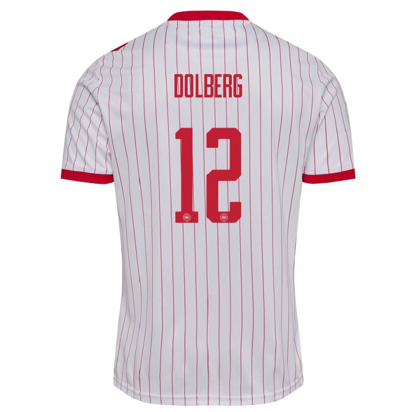 Danxen Mujer Camiseta Dinamarca Kasper Dolberg #12 Blanco Rojo 2ª Equipación 26-28 La Camisa México
