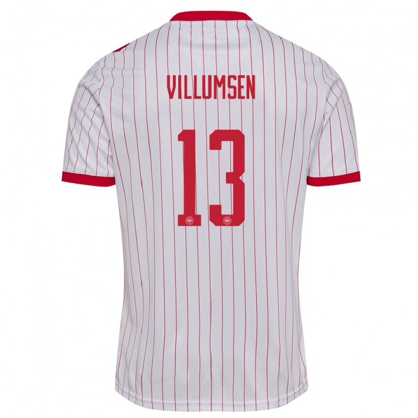 Danxen Mujer Camiseta Dinamarca Elias Villumsen #13 Blanco Rojo 2ª Equipación 26-28 La Camisa México