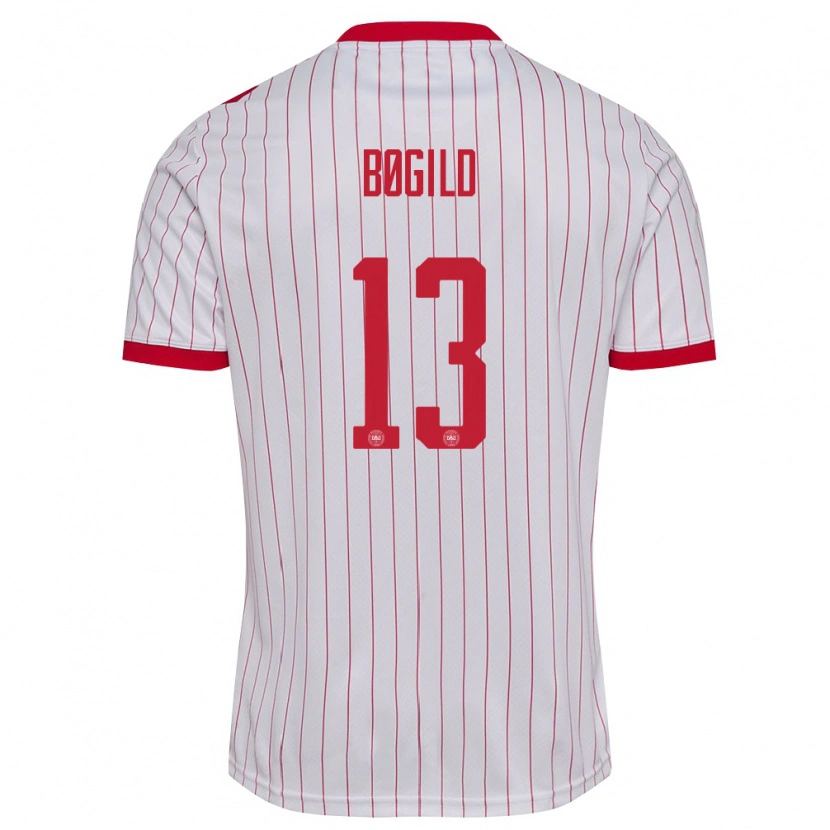 Danxen Mujer Camiseta Dinamarca Kristian Bøgild #13 Blanco Rojo 2ª Equipación 26-28 La Camisa México