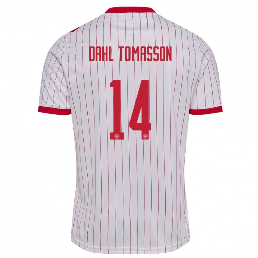 Danxen Mujer Camiseta Dinamarca Luca Dahl Tomasson #14 Blanco Rojo 2ª Equipación 26-28 La Camisa México