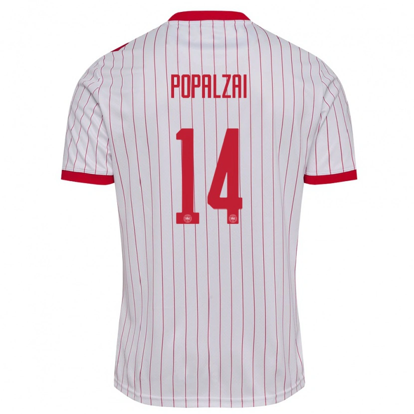 Danxen Mujer Camiseta Dinamarca Daryosh Popalzai #14 Blanco Rojo 2ª Equipación 26-28 La Camisa México