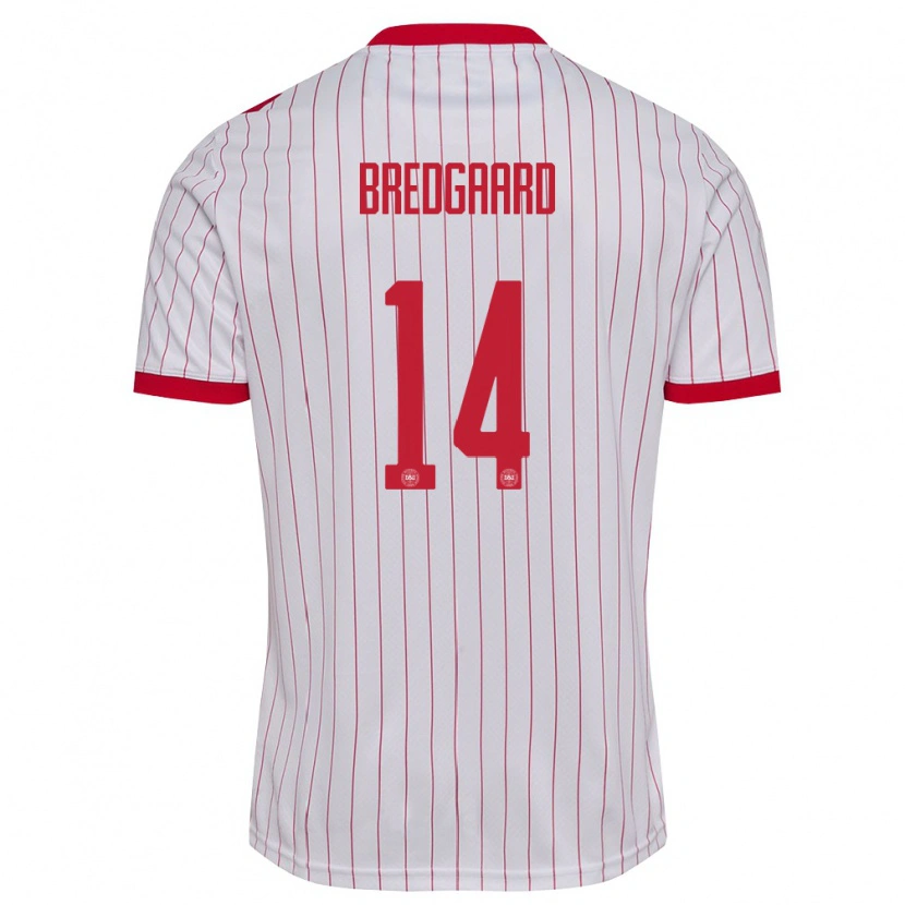 Danxen Mujer Camiseta Dinamarca Sofie Bredgaard #14 Blanco Rojo 2ª Equipación 26-28 La Camisa México