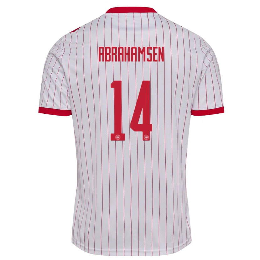 Danxen Mujer Camiseta Dinamarca Mads Abrahamsen #14 Blanco Rojo 2ª Equipación 26-28 La Camisa México