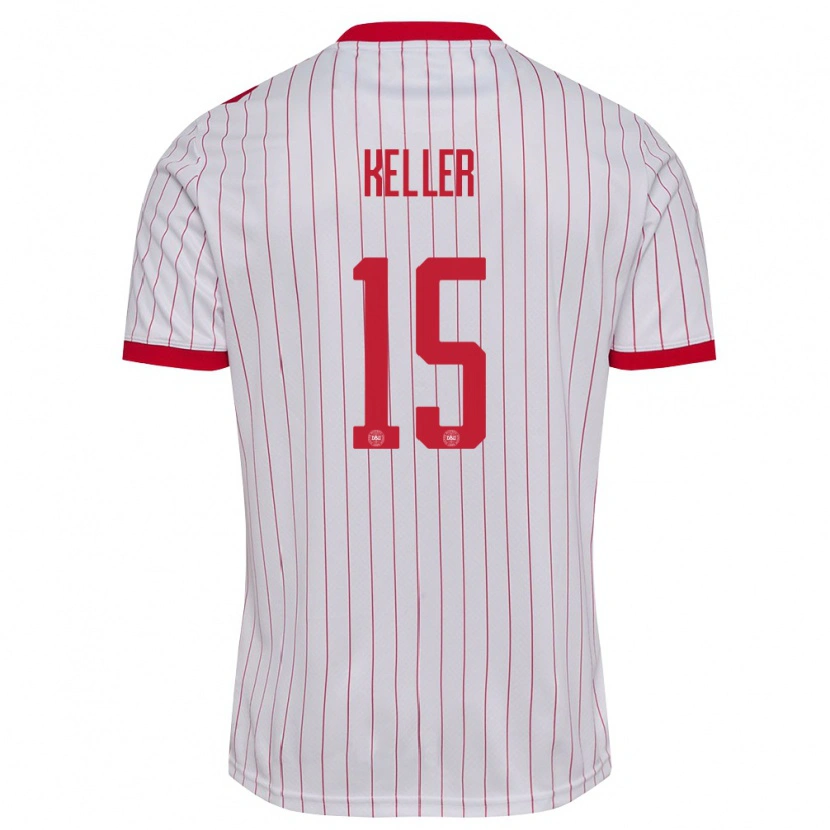 Danxen Mujer Camiseta Dinamarca Philip Keller #15 Blanco Rojo 2ª Equipación 26-28 La Camisa México