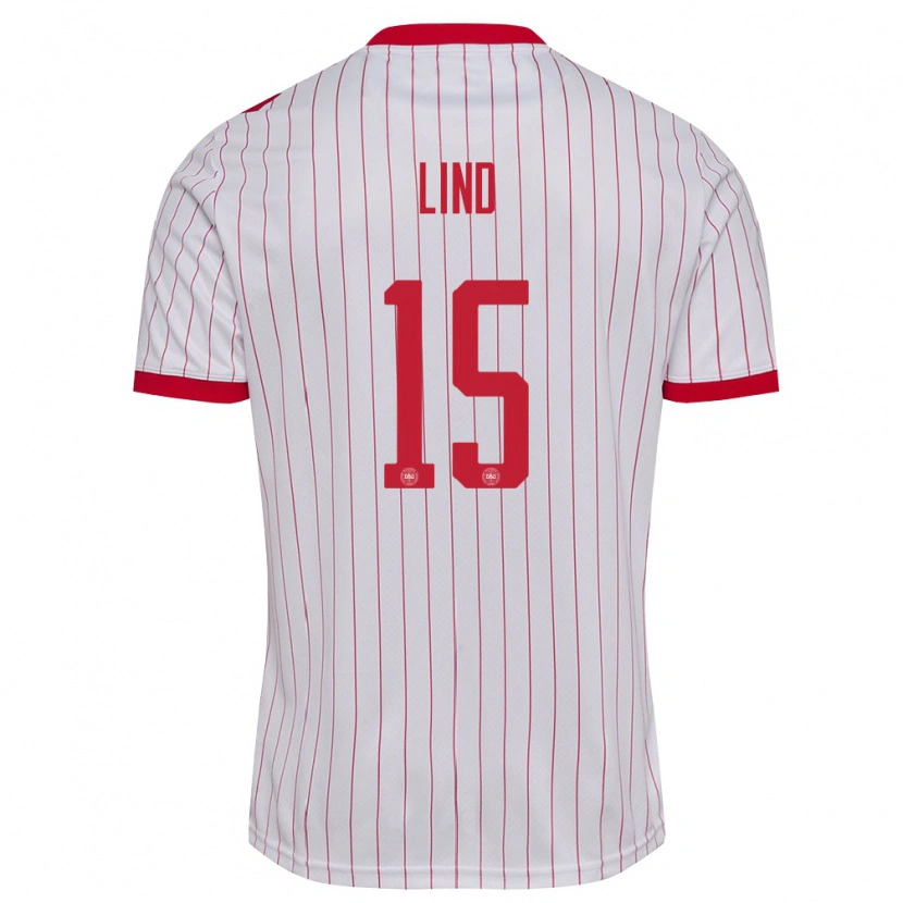 Danxen Mujer Camiseta Dinamarca Victor Lind #15 Blanco Rojo 2ª Equipación 26-28 La Camisa México