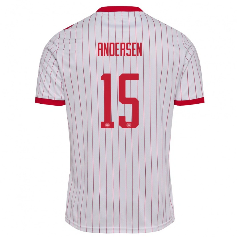 Danxen Mujer Camiseta Dinamarca Jacob Andersen #15 Blanco Rojo 2ª Equipación 26-28 La Camisa México