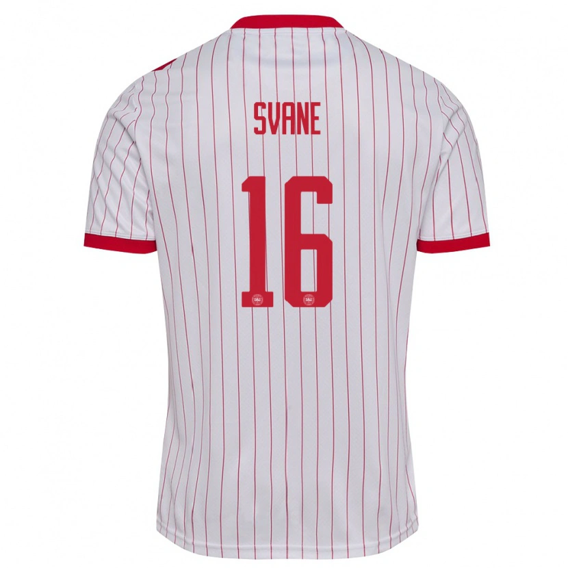 Danxen Mujer Camiseta Dinamarca Katrine Svane #16 Blanco Rojo 2ª Equipación 26-28 La Camisa México