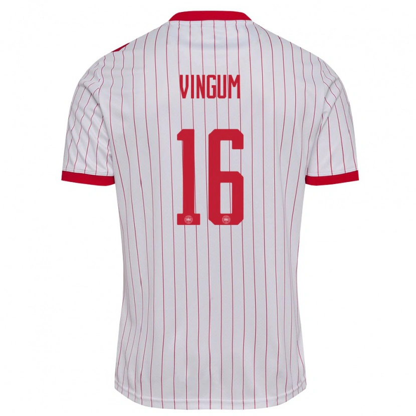 Danxen Mujer Camiseta Dinamarca Alberte Vingum #16 Blanco Rojo 2ª Equipación 26-28 La Camisa México