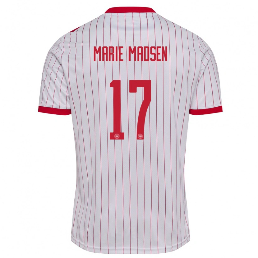 Danxen Mujer Camiseta Dinamarca Rikke Marie Madsen #17 Blanco Rojo 2ª Equipación 26-28 La Camisa México