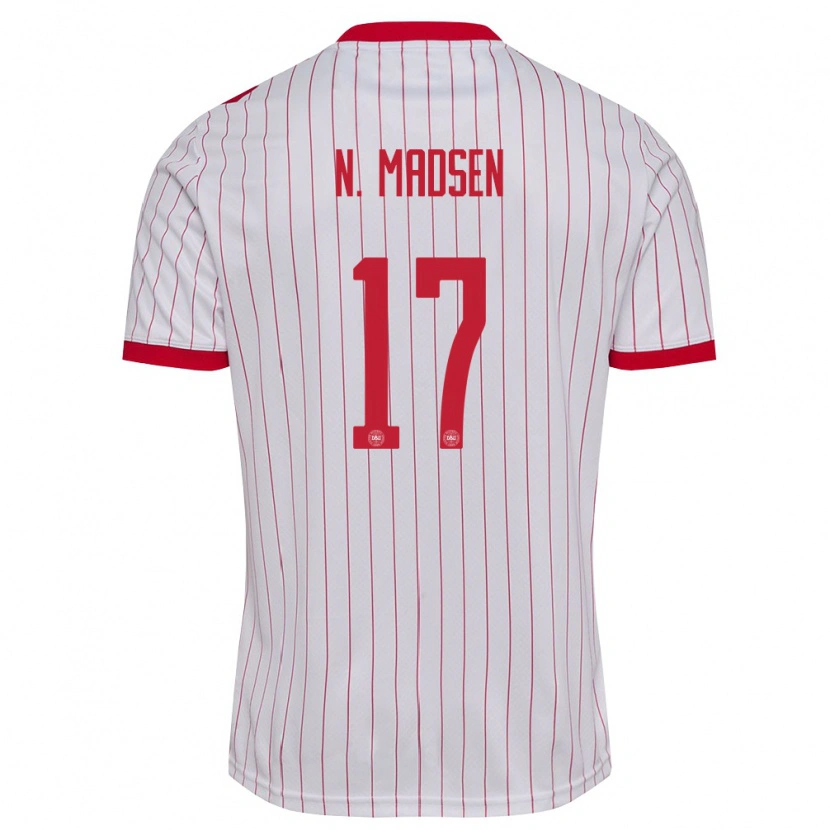 Danxen Mujer Camiseta Dinamarca Nicolas Madsen #17 Blanco Rojo 2ª Equipación 26-28 La Camisa México