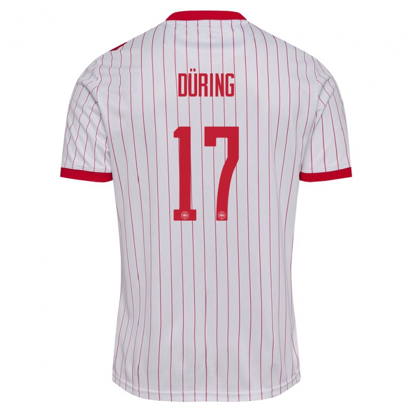 Danxen Mujer Camiseta Dinamarca Rasmus Düring #17 Blanco Rojo 2ª Equipación 26-28 La Camisa México