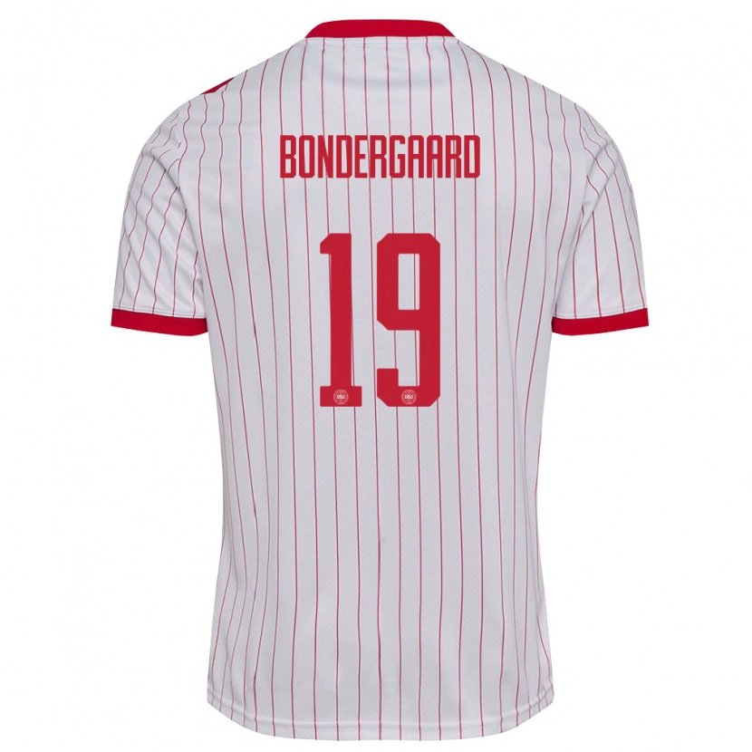 Danxen Mujer Camiseta Dinamarca Asbjorn Bondergaard #19 Blanco Rojo 2ª Equipación 26-28 La Camisa México