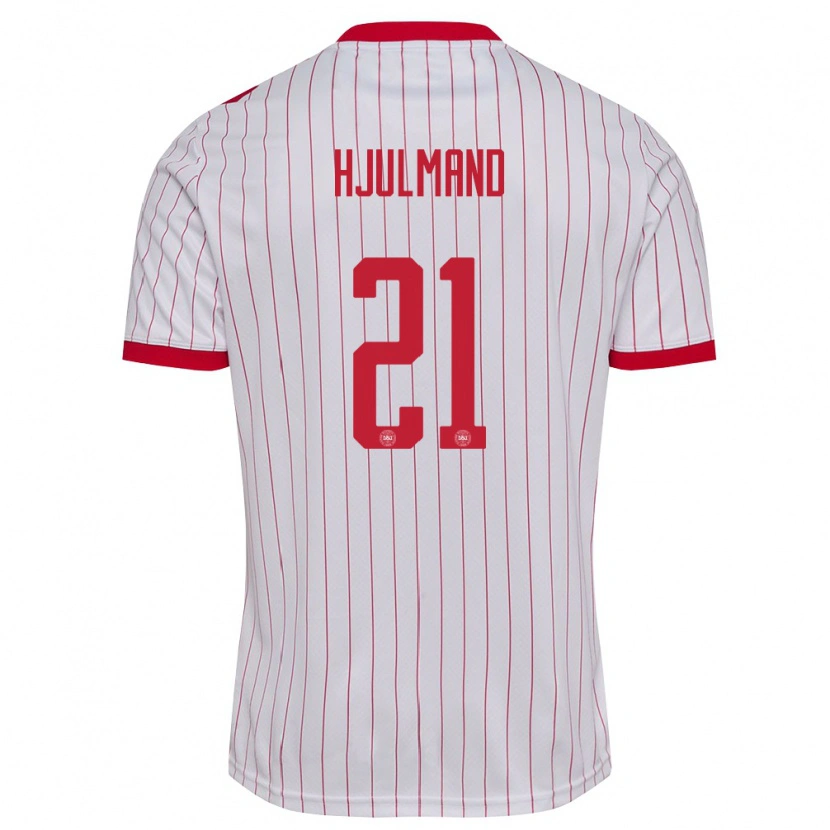 Danxen Mujer Camiseta Dinamarca Morten Hjulmand #21 Blanco Rojo 2ª Equipación 26-28 La Camisa México