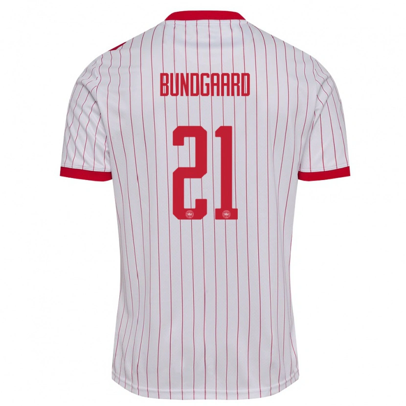 Danxen Mujer Camiseta Dinamarca Filip Bundgaard #21 Blanco Rojo 2ª Equipación 26-28 La Camisa México