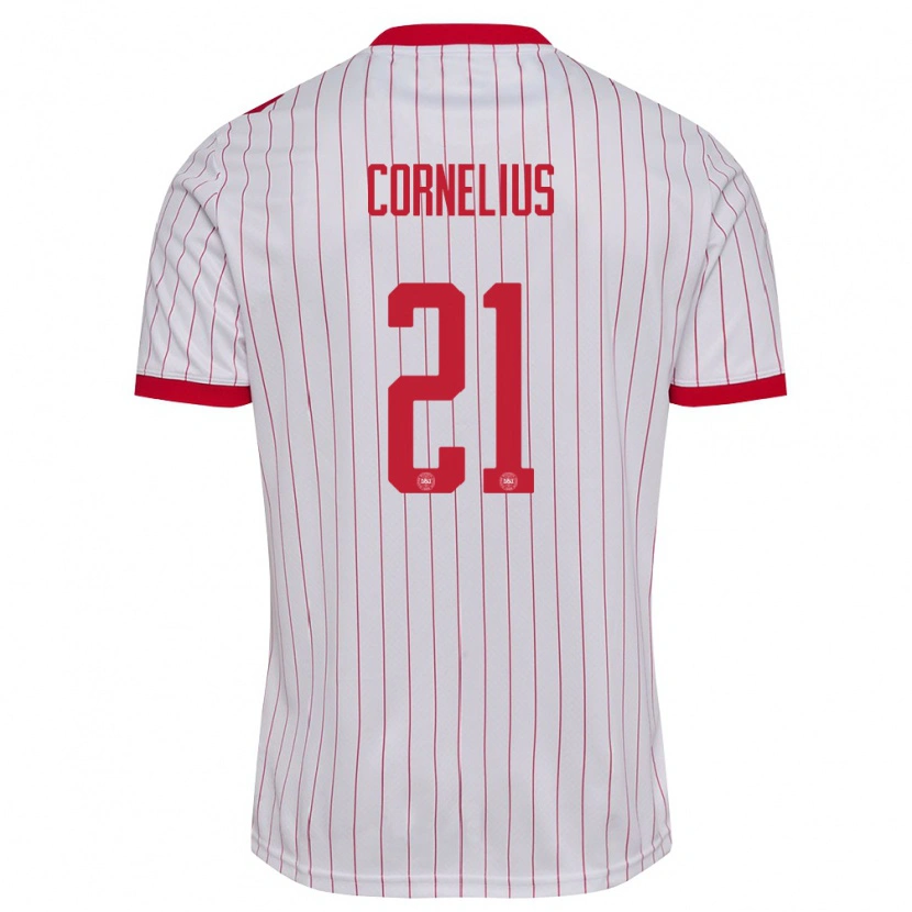 Danxen Mujer Camiseta Dinamarca Andreas Cornelius #21 Blanco Rojo 2ª Equipación 26-28 La Camisa México