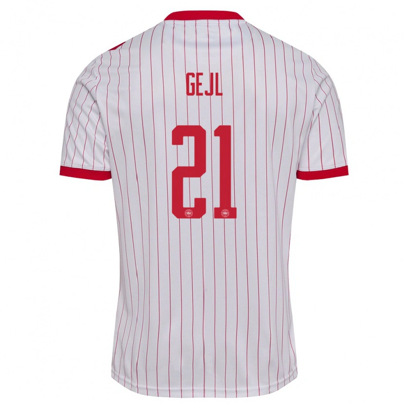 Danxen Mujer Camiseta Dinamarca Mille Gejl #21 Blanco Rojo 2ª Equipación 26-28 La Camisa México