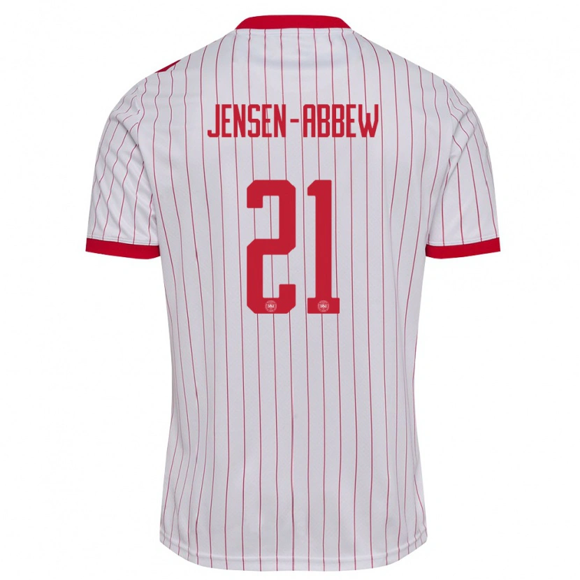 Danxen Mujer Camiseta Dinamarca Jonas Jensen-Abbew #21 Blanco Rojo 2ª Equipación 26-28 La Camisa México