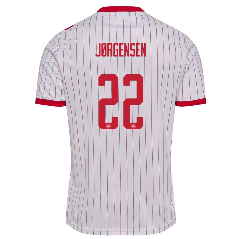 Danxen Mujer Camiseta Dinamarca Filip Jørgensen #22 Blanco Rojo 2ª Equipación 26-28 La Camisa México