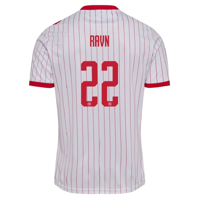 Danxen Mujer Camiseta Dinamarca Anders Ravn #22 Blanco Rojo 2ª Equipación 26-28 La Camisa México