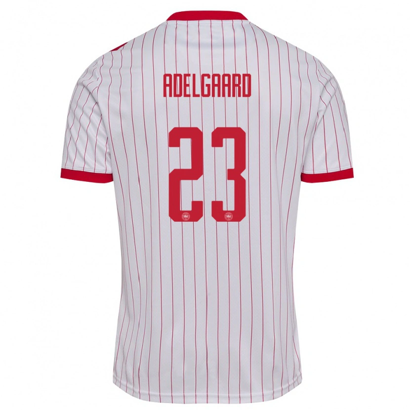 Danxen Mujer Camiseta Dinamarca Aske Adelgaard #23 Blanco Rojo 2ª Equipación 26-28 La Camisa México