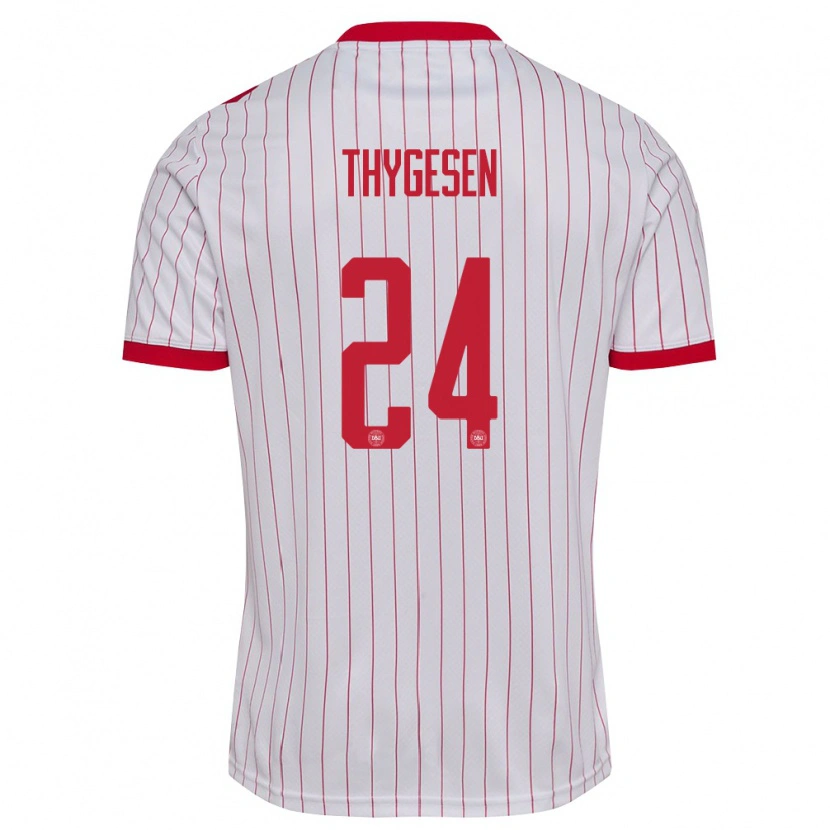 Danxen Mujer Camiseta Dinamarca Sarah Thygesen #24 Blanco Rojo 2ª Equipación 26-28 La Camisa México