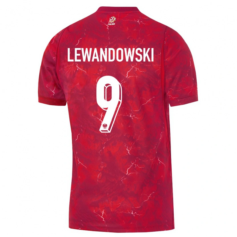Danxen Mujer Camiseta Polonia Robert Lewandowski #9 Rojo Blanco 2ª Equipación 26-28 La Camisa México