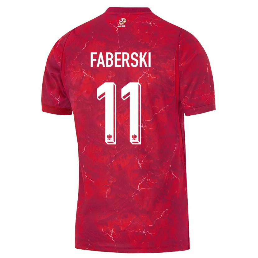 Danxen Mujer Camiseta Polonia Jan Faberski #11 Rojo Blanco 2ª Equipación 26-28 La Camisa México